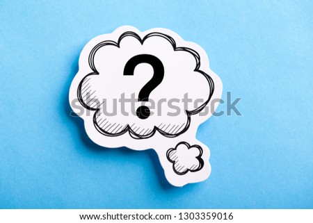 Question Mark speech bubble isolated on blue background.