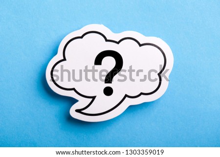 Question Mark speech bubble isolated on blue background.