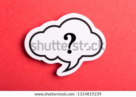 Question mark speech bubble isolated on red background.
