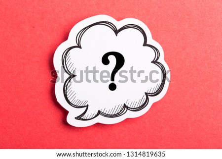 Question mark speech bubble isolated on red background.