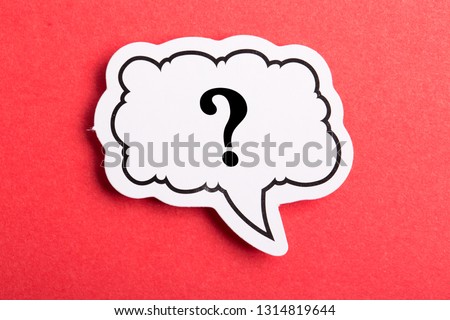 Question mark speech bubble isolated on red background.