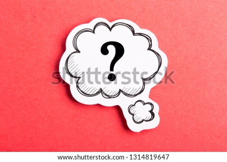 Question mark speech bubble isolated on red background.