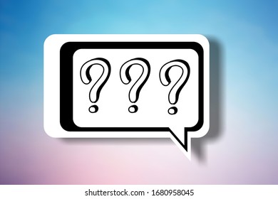 Question mark in speech bubble on colored background.