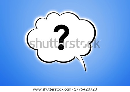 Question mark in speech bubble on blue background.