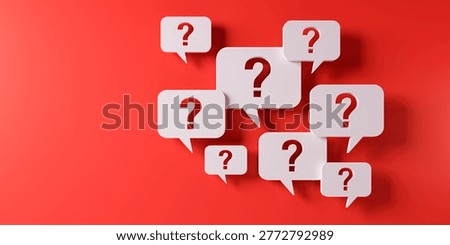 Question mark speech bubbles in front of a red wall with copy space - 3D illustration