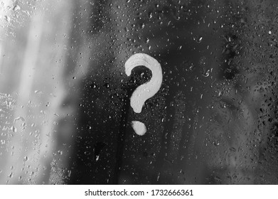 Question Mark Symbol On Misty Mirror With Water Droplets