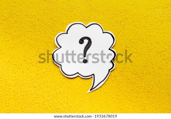 Question mark\
symbol on speech bubble, top\
view