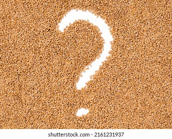 Question Mark In Wheat Grains. Concept Of Global Food Scarcity, Famine And Hunger. Food Shortage And Supply Chain Problems.