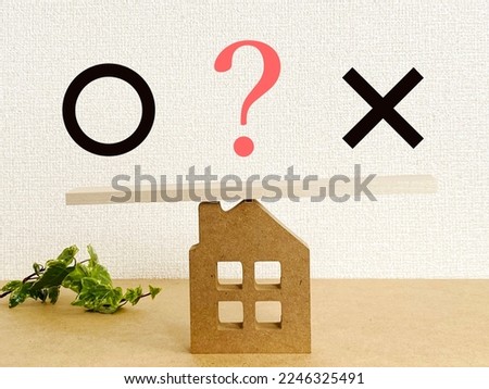○ and × and question marks and a balance bar on top of household items
