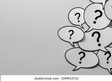 Question marks on speech bubbles side border