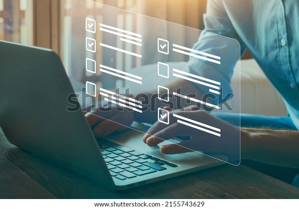 questionnaire with checkboxes, filling survey form online, answer questions of test