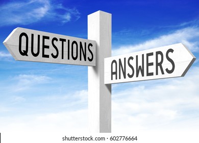Questions, answers - wooden signpost - Shutterstock ID 602776664