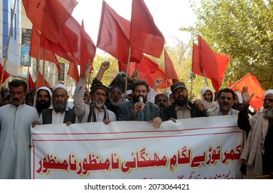 QUETTA, PAKISTAN - NOV 11: Members of PWD Employees Union are holding protest demonstration against massive unemployment and inflation price hiking, on November 11, 2021 in Quetta.