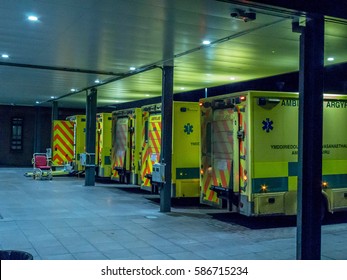 Queue Of Ambulances Outside Hospital A&E Department
