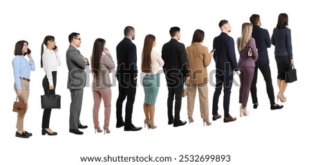 Queue of many people on white background