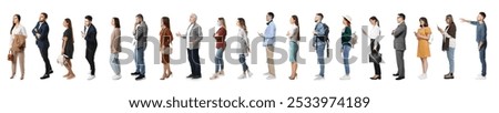 Queue of many people on white background