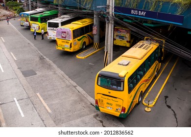Quezon City, Metro Manila, Philippines - Jan 2021: A Bus Station Or Terminal At SM North EDSA. Awaiting Passengers Before Plying Various Routes In The Metro.