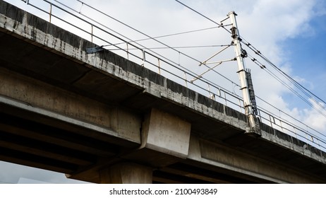 Quezon City, Metro Manila Philippines - September 10, 2020: Light Railway Transit LRT In The Philippines - Elevated Train Railway Street Photo	