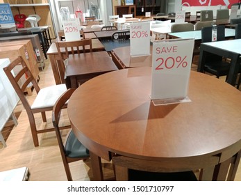 QUEZON CITY, PHILIPPINES - 09/11/2019: Assorted Wooden Furniture On Sale At SM City North EDSA Department Store During Their 3 Day Sale.