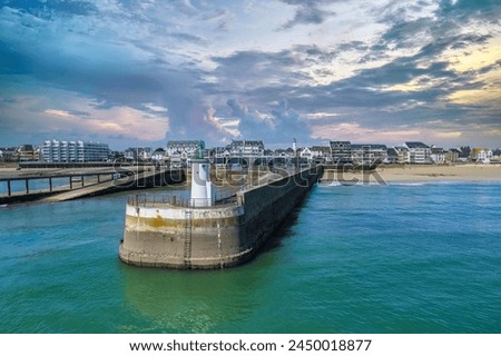 Quiberon in Brittany, the Port-Maria beach, with lighthouse