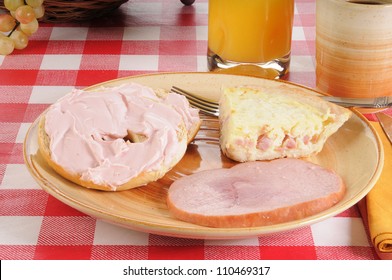 Quiche Lorraine With A Bagel And Strawberry Cream Cheese