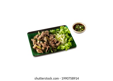 Quick Boiled Sliced Beef Shank With Lemongrass And Bergamot Leaves, Northeastern Thai Food.