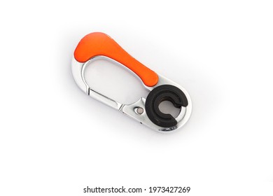 Quick Link Connector Rigging Hardware Heavy Duty Stainless. Stainless Steel Carabiner Oval. Screwlock Quick Link Lock. Ring Hook Chain Rope Connector Buckle Locked Hook. Isolated On White Background.