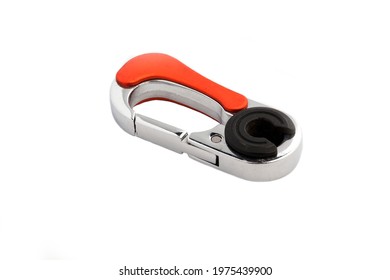 Quick Link Connector Rigging Hardware Heavy Duty Stainless. Stainless Steel Carabiner Oval. Screwlock Quick Link Lock. Ring Hook Chain Rope Connector Buckle Locked Hook. Isolated On White Background.