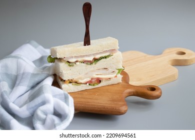 Quick Meal , Ham And Cheese Sandwich On Grey Background