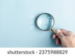 Quick tips for smart creative. light bulb and idea checking icon inside magnifier glass, working Creativity, Creative for new innovation with energy and power, growth and success development.