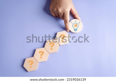 Quick tips for smart creative. light bulb and idea checking icon on hand putting wood block, working Creativity, Creative for new innovation with energy and power, growth and success development.	