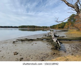 Quiet Beach Along River In Dover, NH