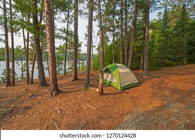 Quiet Campsite On Bell Lake  In The  North Woods Of Quetico Provincial Park In Ontario