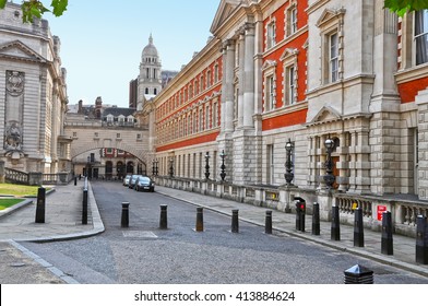 Quiet And Deserted Street In Central London, Westminster, UK.