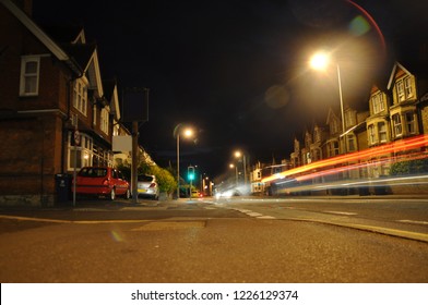 Quiet Night Street Residential Area Of A Small English City