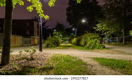 Quiet Summer Night On The Empty Woonerf Saint-Pierre Alleyway In Montreal