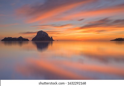 Quiet sunset on the island of Es Vedra, Ibiza, Spain