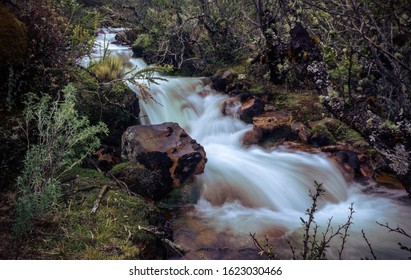 Quilcay River Flowing In A Trail In Huascarán National Park. 