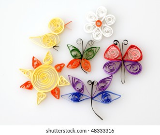 Quill Paper Objects including Sun, Butterfly, Duck, Flower, and Dragonfly