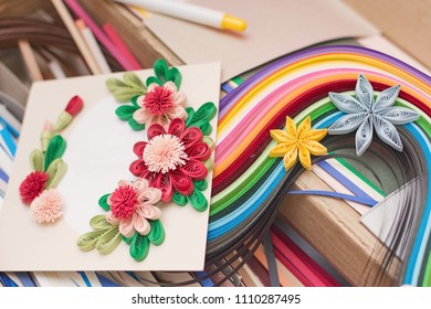 Quilling Paper. Colorful Flower Made In Quilling Art. Handmade.