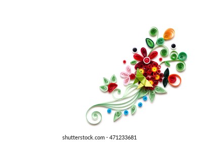 quilling paper flower designs isolated on white