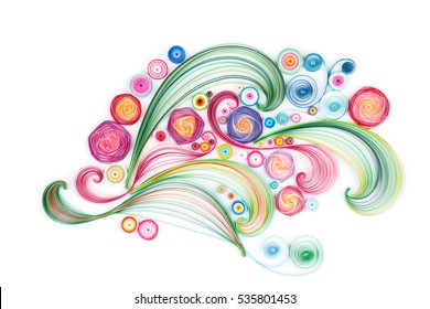 quilling paper flower designs isolated on white.