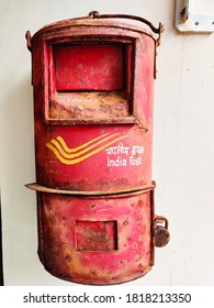 QUILON; KERALA; India : Sep. 14; 2020 - Traditional Red Color  Indian Mailbox Or Postbox / Letter Box 