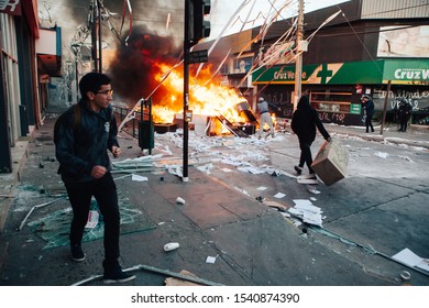 QUILPUE, CHILE - OCTOBER 20, 2019 - Barricades during protests of the "Evade" movement against the government of Sebastian Pinera