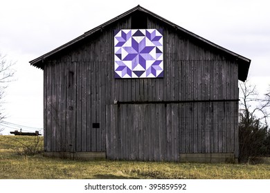 Quilt Barn With Purple Quilt Square Design In Rural Kentucky