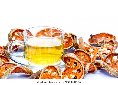 Quince Hot Tea On White Background