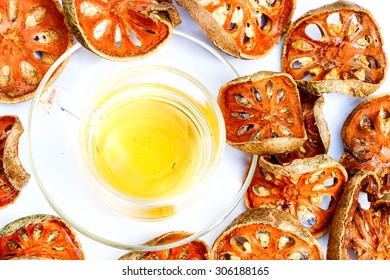 Quince Hot Tea On White Background