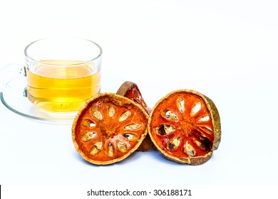 Quince Hot Tea On White Background