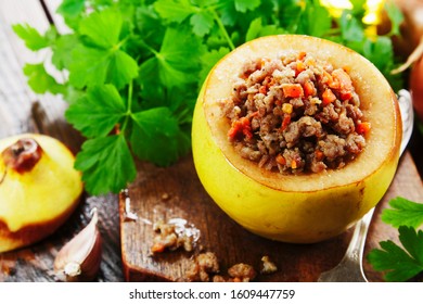 Quince Stuffed With Meat On The Table