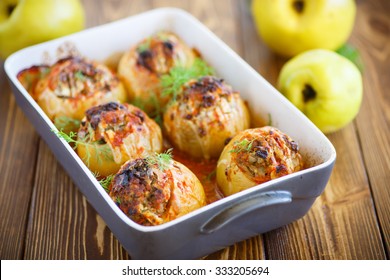 Quince Stuffed With Meat Sauce Baked